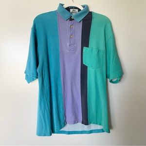 Vintage Mens Lacoste Polo Striped Blue Purple Small Cotton Golf Rugby Rare